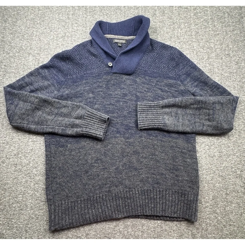 Banana Republic Italian Yarn Wool Blend Mens Sz L Sweater Shawl Preppy Blue Gray